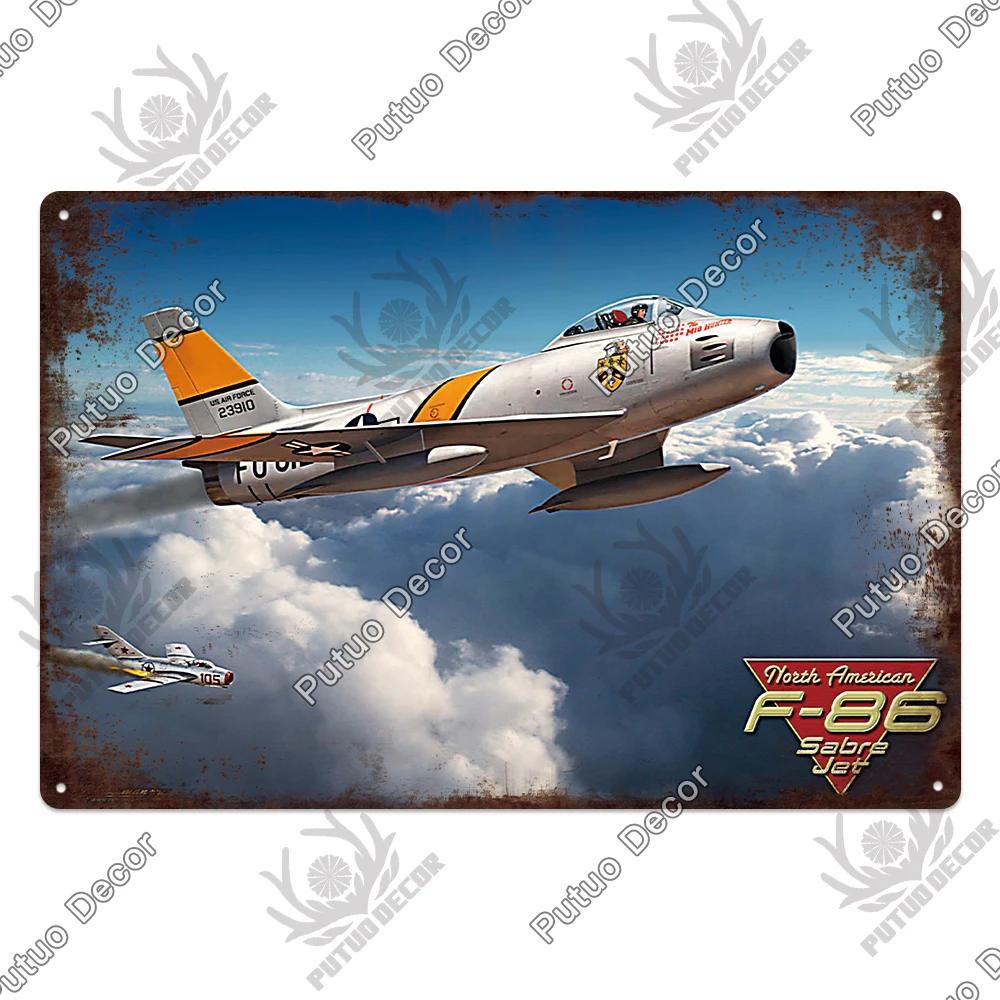 Putuo Decor Fighter Plane Vintage Tin Sign Plaque Metal Plate Retro Posters Wall Art Decoration for Garage Man Cave Pub Bar Club