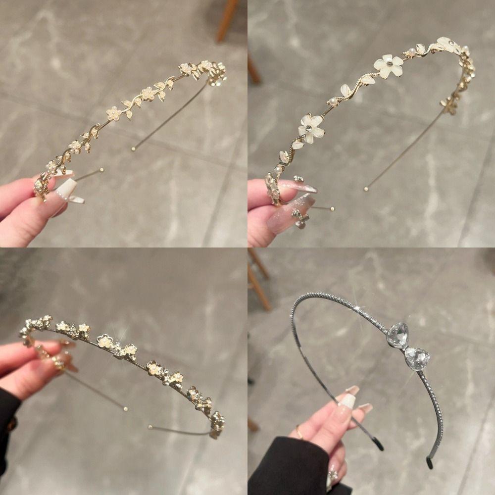 Pearl Rhinestone Flower Hairband Elegant Bow Crystal Tiaras Bridal Princess Crown Birthday Party