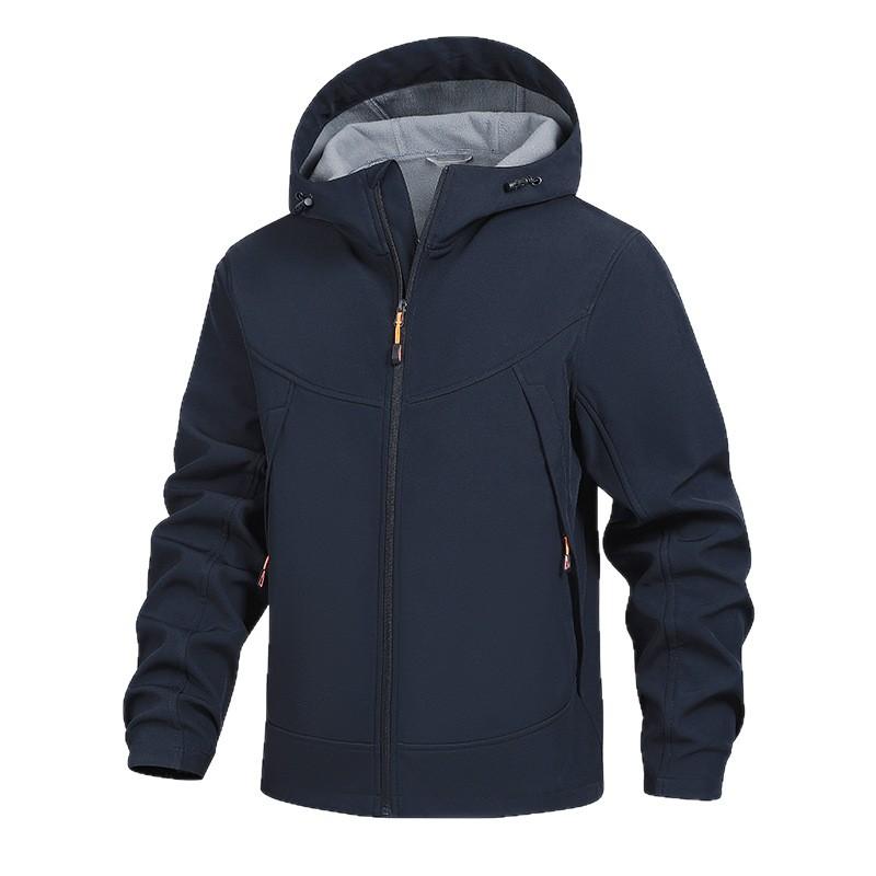Cross-border men's autumn and winter soft shell clothing outdoor casual loose windproof and cold-proof fleece jacket hooded jacket can be opened twice
