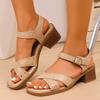 Fashion Fashion Solid Rivet Decor Square Heel Sandals for Women 2025 Summer Ankle Buckle Roman Sandals Plus Size Comfort Cross Band Shoe