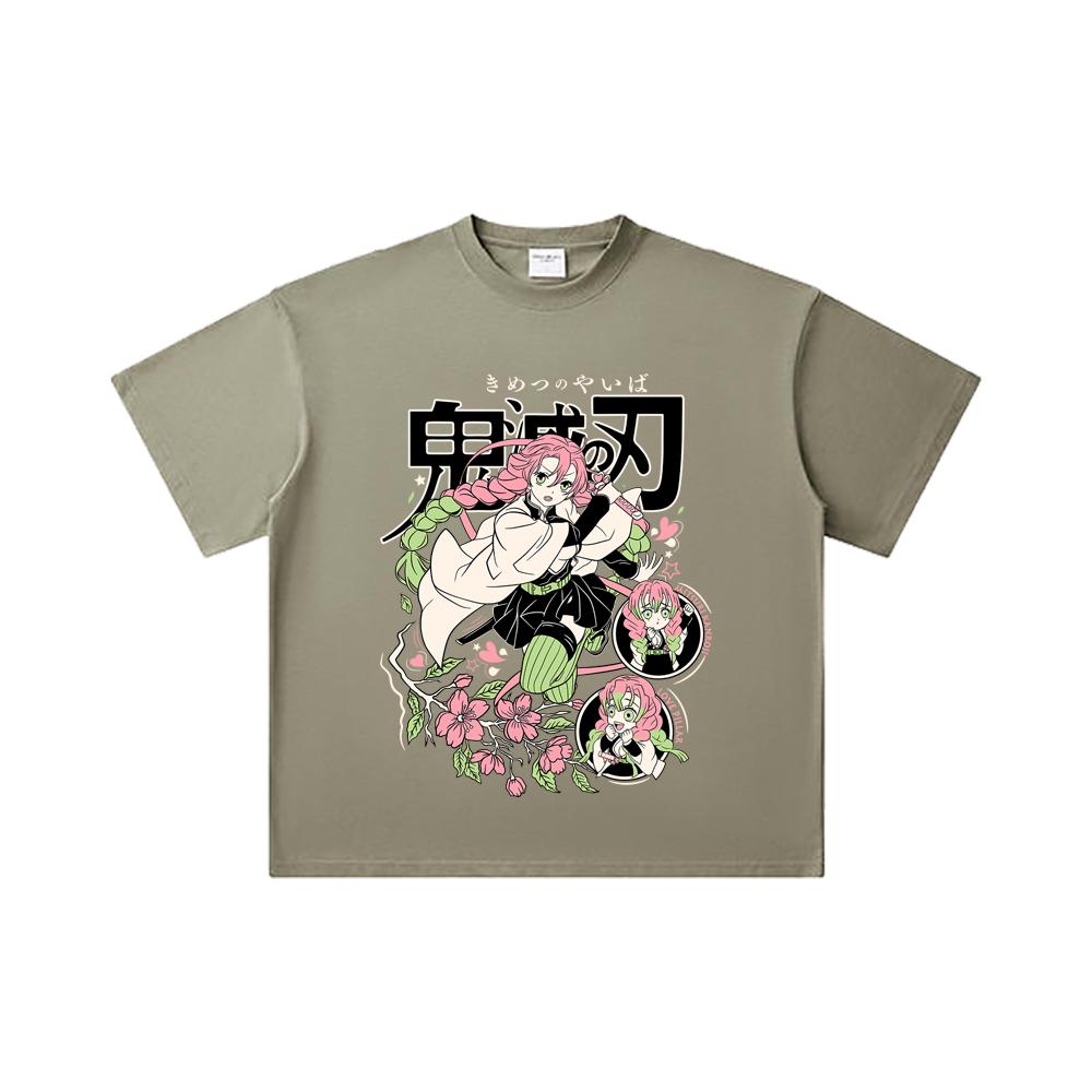 260 GSM Doppeltgarn 32er Zählung 100% Baumwolle Demon Slayer V6 Mitsuri Print Unisex Schweres Baumwoll-T-Shirt