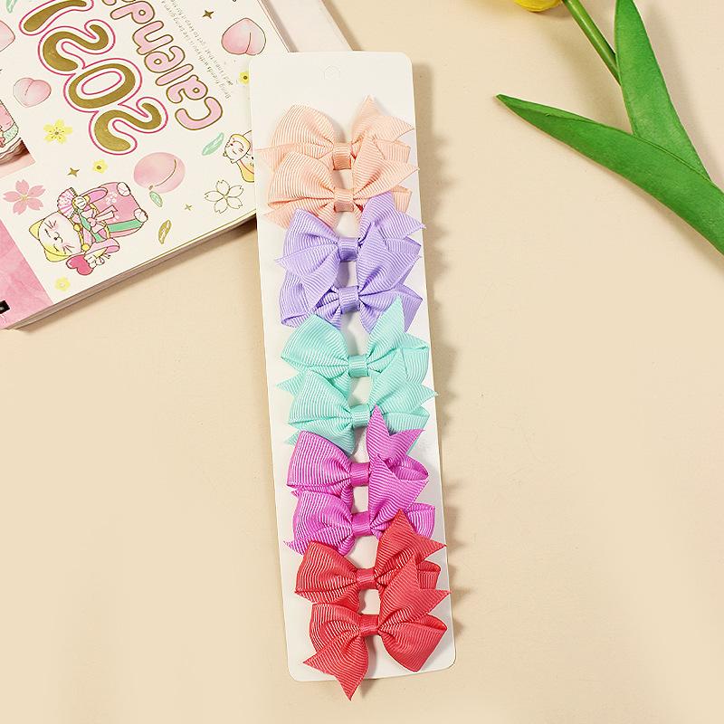 10Pcs/Set Solid Color Ribbon Kids Bows Hair Clips Baby Girls Handmade Bowknot Hairpin MiNi Barrettes Hair Tie Accessories