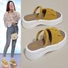 Two Women Wearing Cool Slippers, Thick-soled Sandals, One-word Slippers, Women