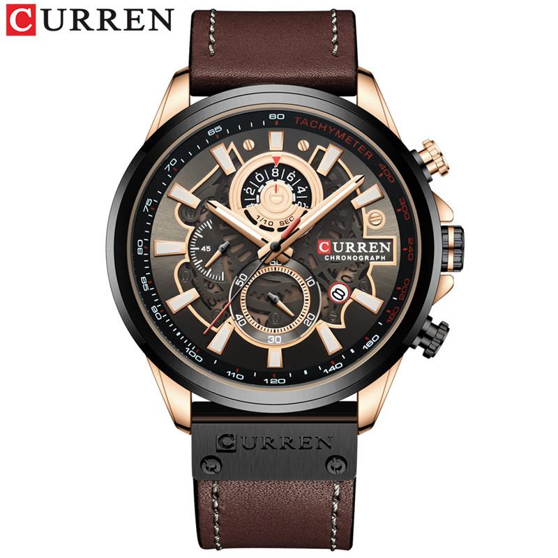 CURREN Man WristWatch Chronograph Sport Men Watch Military Top Brand Luxury Gold Blue Genuine Leather Calendar Male Clock 8380