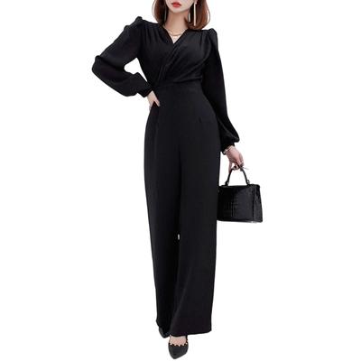 GRAXIA Cabaret Puff Lang Stilvoll Größe L Anzug, All-in-One, Wickeloptik, Ärmel, Ärmel, Raffung, Faltenwurf, Damen, Schwarz,