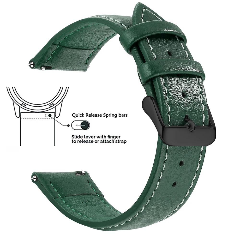 Echtes Lederarmband aus Narbenleder, Schnellverschluss 18mm/20mm/22mm Uhrenarmbänder, Passend für Samsung Galaxy Watch, Garmin Huawei Watch