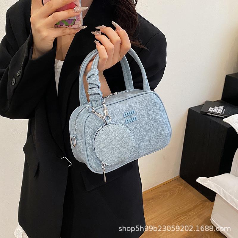 Early autumn lychee pattern simple mini bowling handbag small square bag mobile phone bag single shoulder messenger bag female