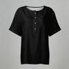 Women Short Sleeve Henley Neck Button Front Linen Cotton Shirt with Chest Pocket Loose Fit Casual Blouse Top for Summer