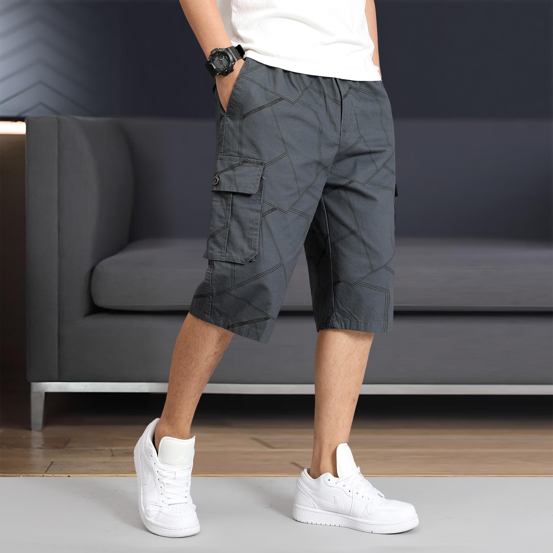 Men s Cotton Camouflage Multi-Pocket Summer Capris Casual Workwear Shorts 3XL темно-серого