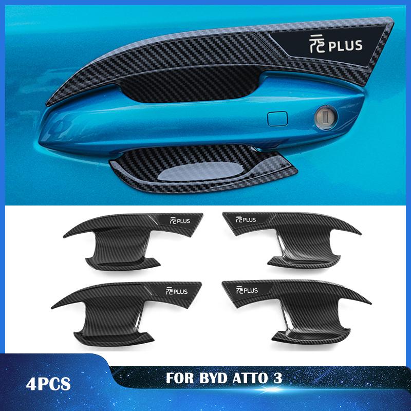 For BYD ATTO 3 Yuan Plus   Car Accessories ABS Chrome Door Handle Cover With Smart Key Hole Catch Cap Trim Molding