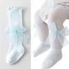 Kids Lace Pattern Over Knee Stockings Soft Combed Cotton Summer Thin Style Beige Color For Daily Wear