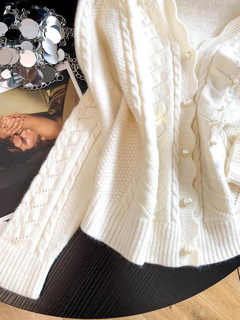 2026 Early Autumn Sequin Beaded Versatile Sweater Coat