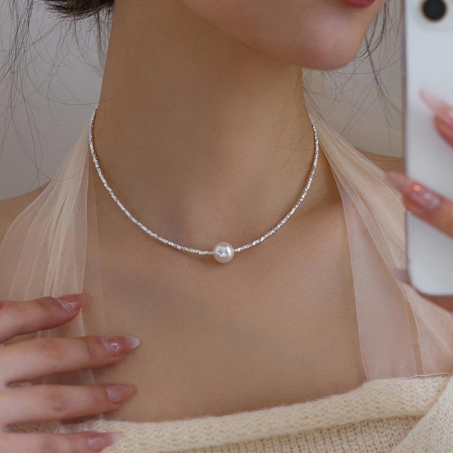 Colier Neregulat cu Bucăți Sparte de Perle pentru Femei Colier cu Lanț Gol Colier Scurt cu Lanț Colier