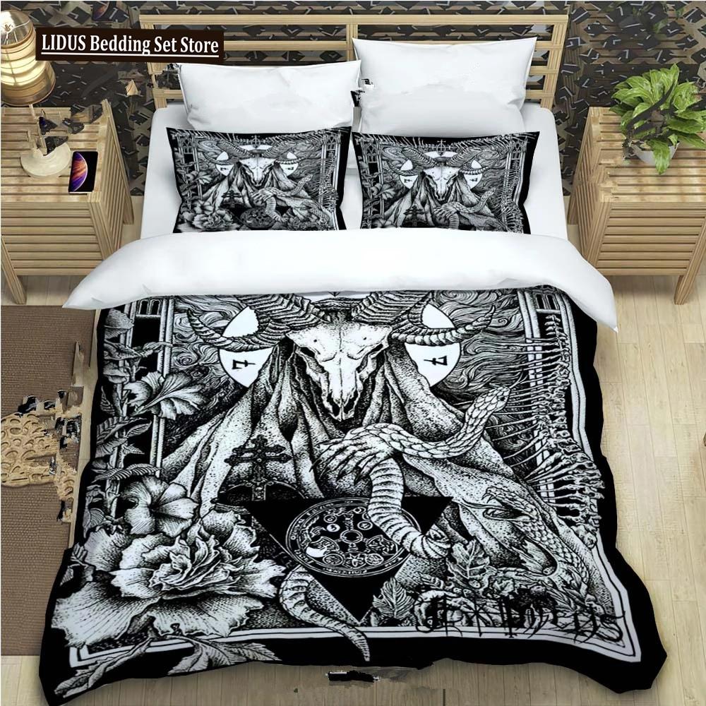 Baphomet Duvet Cover King Queen Size Pentagram With Demon Satanic Goat Head Bedding Set For Boy Men Horror House Comforter Cover
