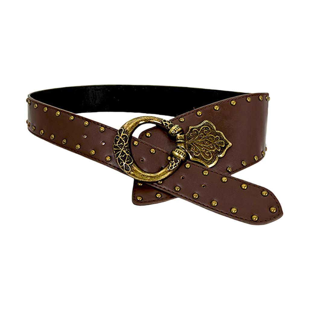 Metal Carved Buckle Belt Aesthetic Corset Waistband with Rivet Daily and Formal Wide Belt Waist Cincher for Pants Jeans