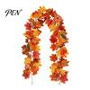 Realistic Orange Red Maple Leaves Artificial Fall Leaf Wreath, Autumn Vine with Pine Cones Pumpkins, Reusable Holiday Gifts for Family Hanging