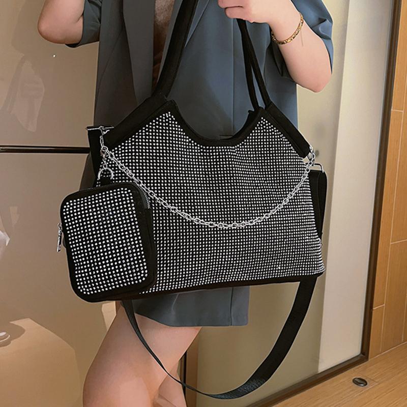 Yogodlns New Shiny Rhinestone Women's Large Capacity Shopping Totes Fashion Dinner Underarm Shoulder Bag Commuter Handbag