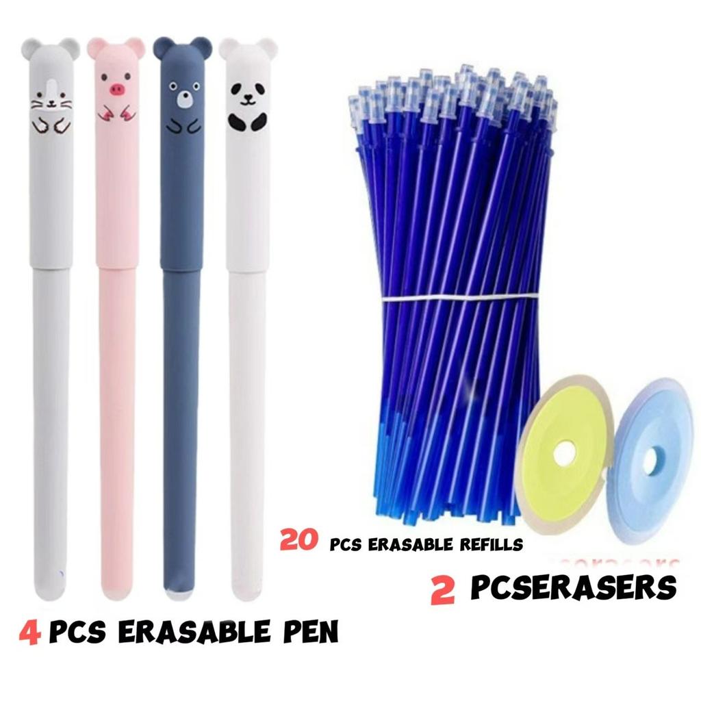 Wymazywalny długopis żelowy Termiczny Długopis żelowy Łatwy do wycierania Słodki Kreskówkowy Zestaw Gumek z Gumką Niepozostawiającą Śladów Końcówka 0,5 mm 20 ml