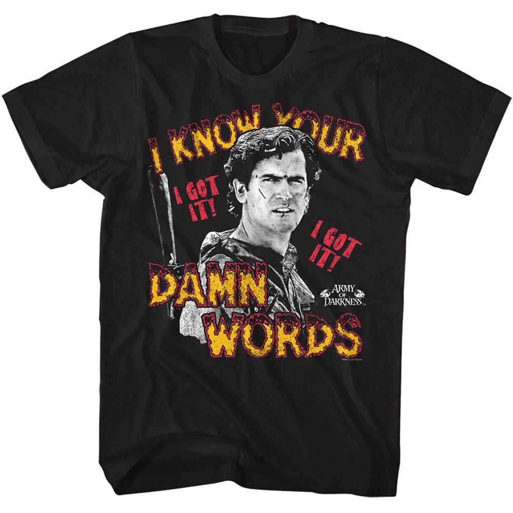 Army of Darkness Know Your Words Black Adult TShirt Summer Mens and Womens Loose and Breathable Tshirt Top S