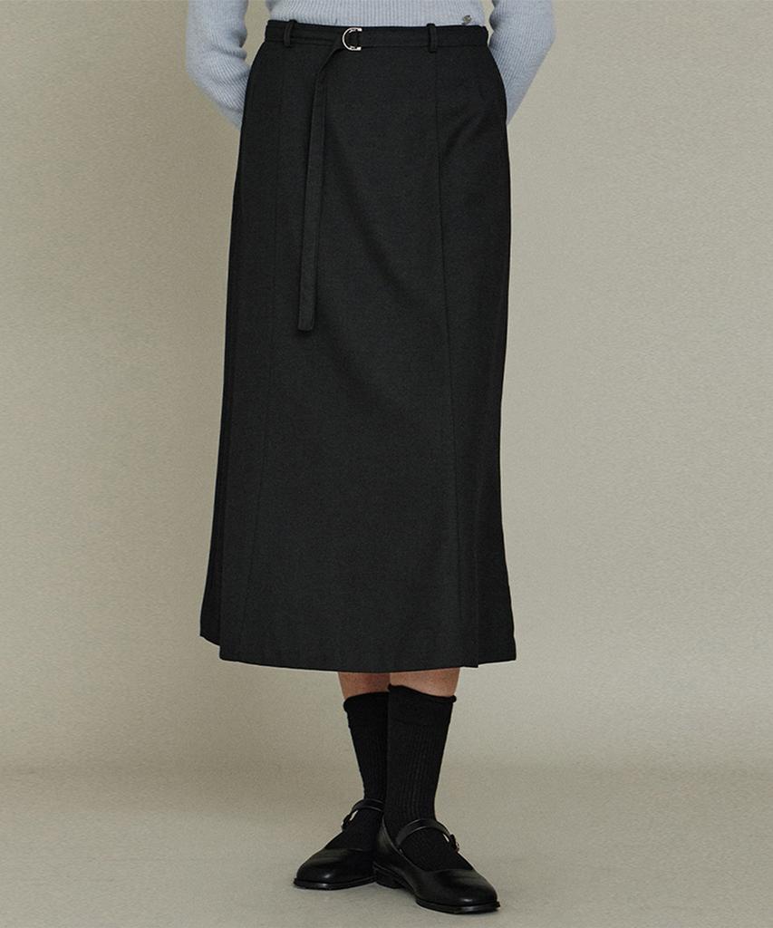 ITOV SEOUL Mid-Rise Wool Flare Belted Skirt Ch