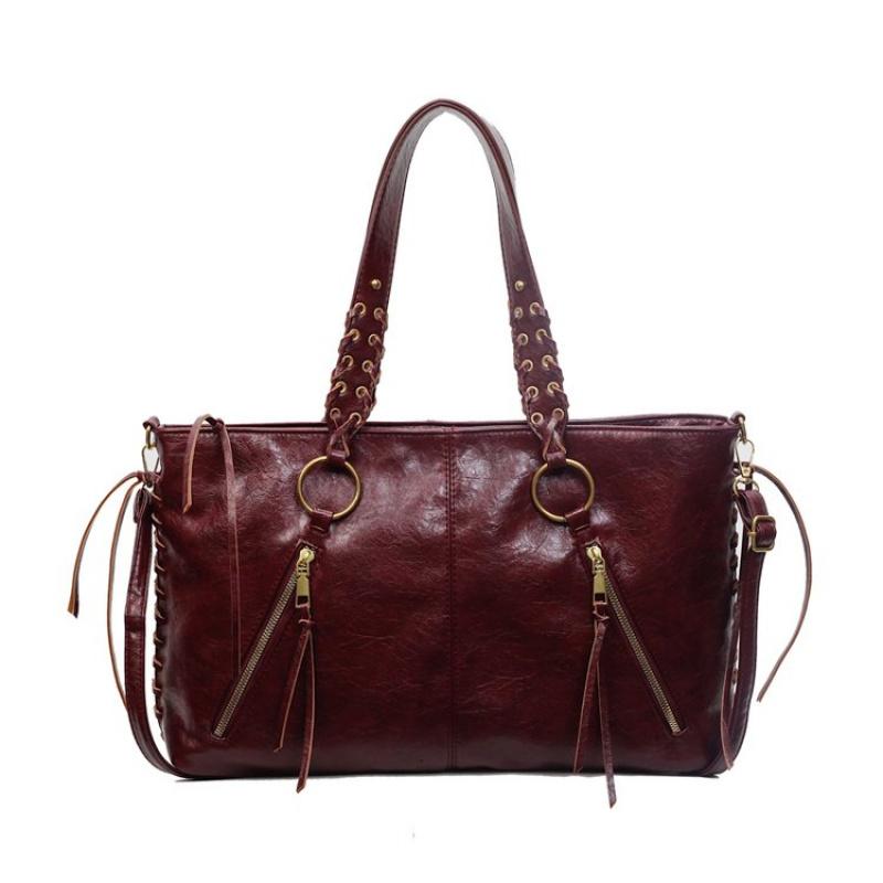 Europe And America Style Retro PU Leather Handbag Shoulder Bag Ladies Zipper Tote Bag Classic Crossbody Bags For Women Work Business