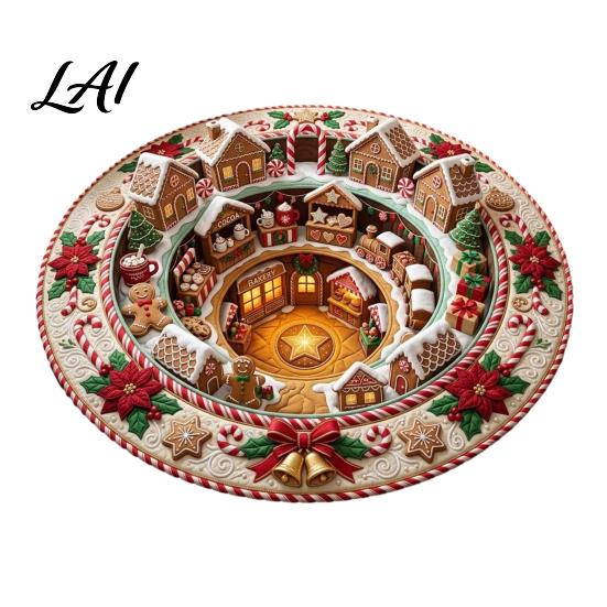 Living Room Holiday Carpet Christmas 3D Rug Illusion Area Round Decorative Optical Floor Mat Festive for Indoor Home Decoration Winter Seasonal Rug