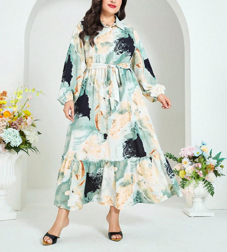 Plus Size Women's Printed Commuter Fashion Dress for Spring & Autumn