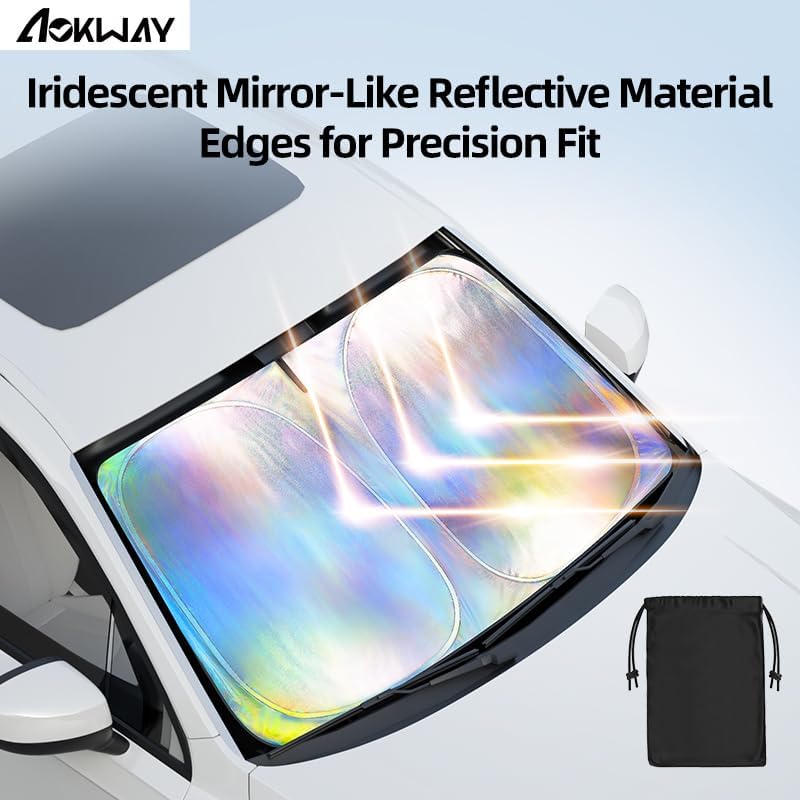 Aokway Laser Reflective Windshield Sunshade | Thickened UV-Blocking Sun Shade For Cars, SUVs, Trucks | Heat Reflective Cooling Protection | Foldable