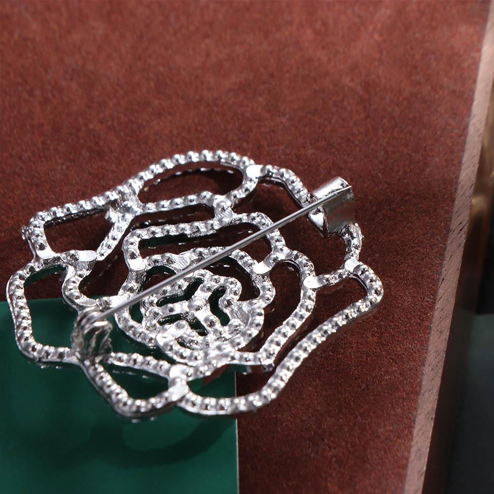 Korean Style Suit Collar Pin Badge Rhinestone Brooch Unique Hollow Camellia Brooch  Gift
