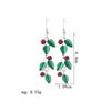 Christmas Red Rhinestone Green Enamel Christmas Long Leaf Drop Earrings Xmas Leaves Tassel Earring For Women Men Holiday Jewelry