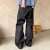 Studded Denim Pants Men Women Loose Wide Leg Straight Cut Casual Jeans