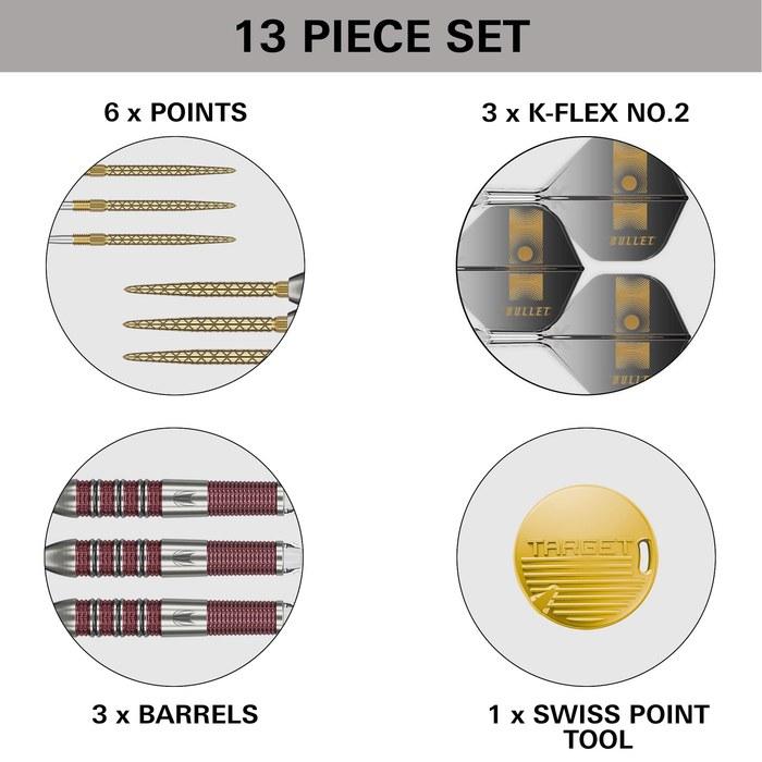 TARGET Darts Stephen Bunting 95K Steel Tip Dart Set, 22G/23G. Includes Kflex Flight & Shaft, 95% Tungsten Darts, Spare Gold DX Points &