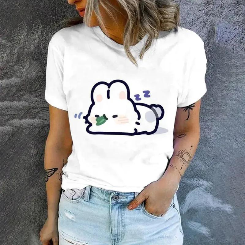 Women's High Quality T-shirt Cartoon Cat Pattern Print T-shirt Fashion Print T-shirt Elegant Women's Short Sleeved T-shirt