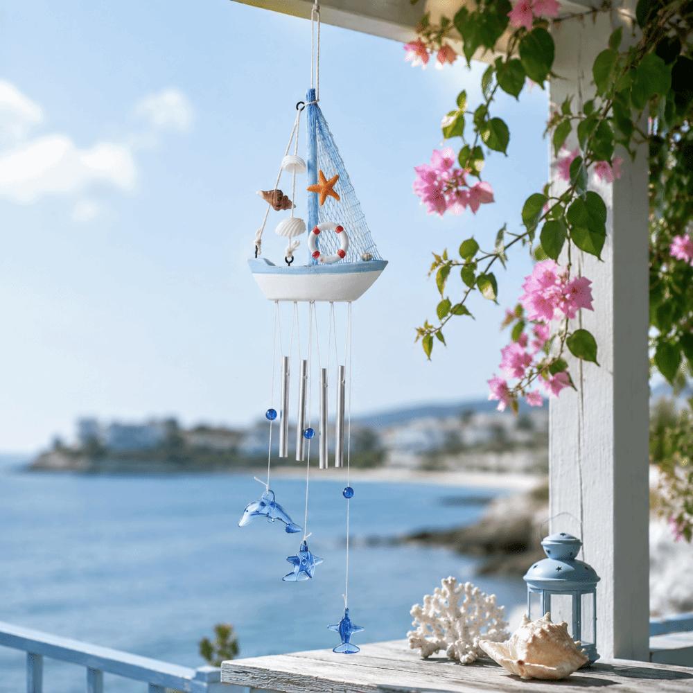 Shell Star Nautical Sailboat Wind Chime Tassel Hanging Ornaments Small Boats Models Home Decor