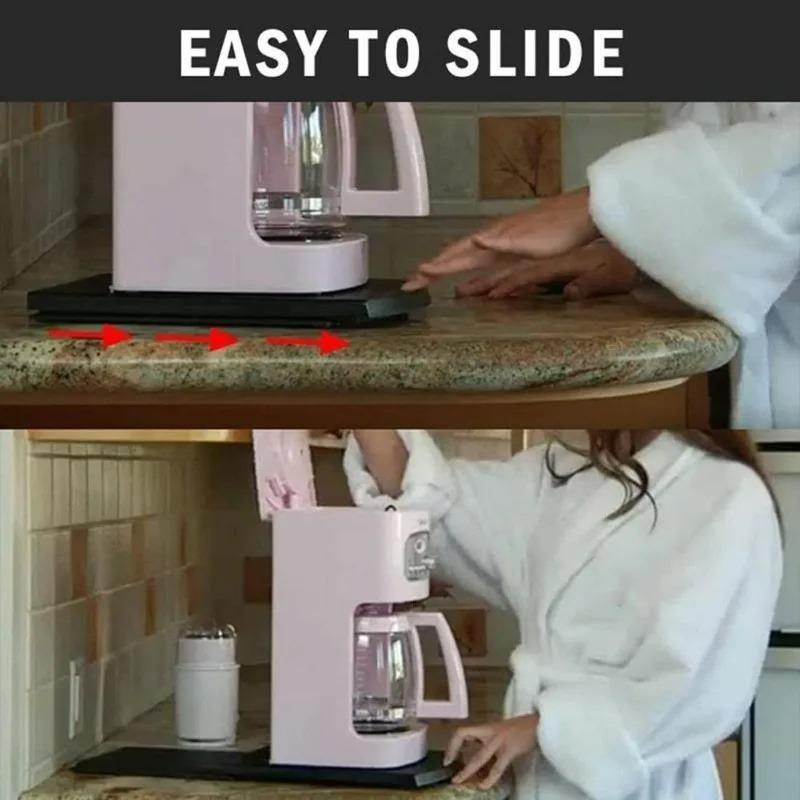 1Pcs Storage Mat Kitchen Sliding Coffee Tray Mat Black Under Cabinet Appliance Coffee Maker Toaster Kitchen Countertop