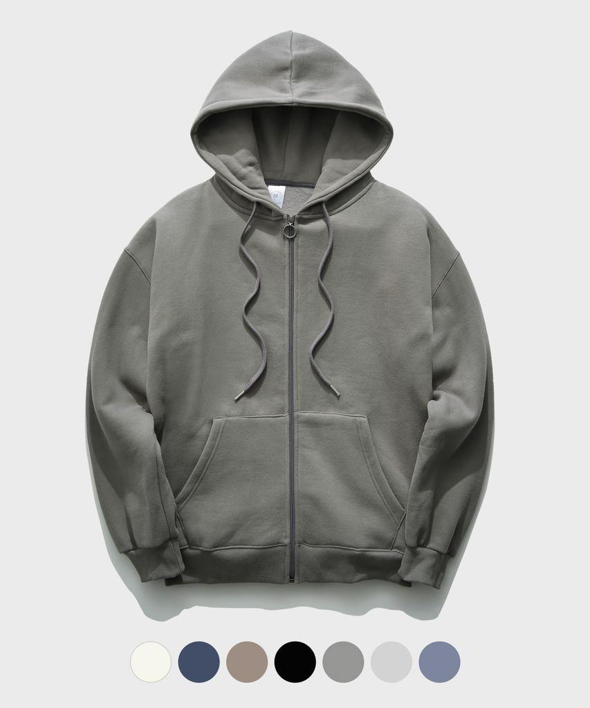 Jemut High Double-Fleece Zip-Up Hoodie Dark Gray Hjhd2082