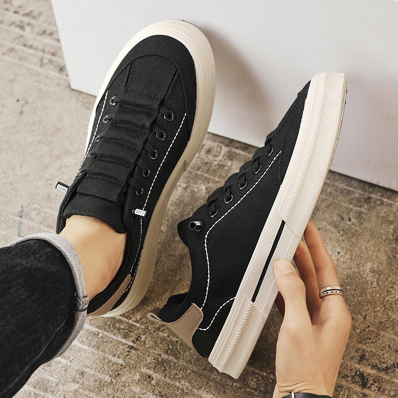 Canvas shoes summer breathable mesh soft sole trendy casual board shoes versatile low-help student campus Korean version of small black shoes