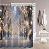 Festive Snowy Forest Shower Curtain: Christmas Lights & Snowflakes, Polyester, Machine Washable, Winter Wonderland Theme.