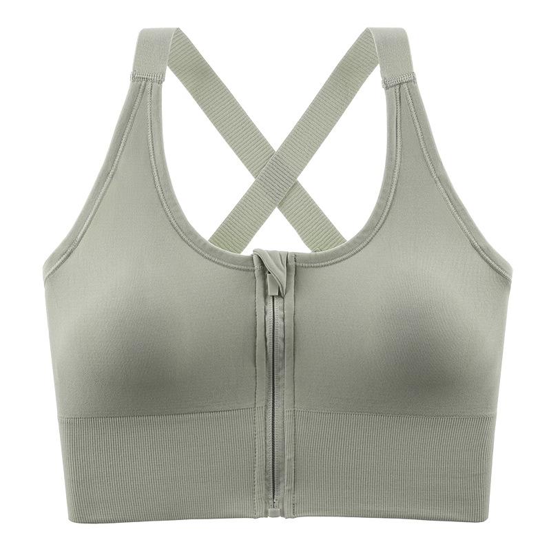 Langsha sports underwear women s spring summer high-strength shockproof shaping beautiful back anti-sagging front zipper integrated bra S ( 40-47.5kg ) зелёный