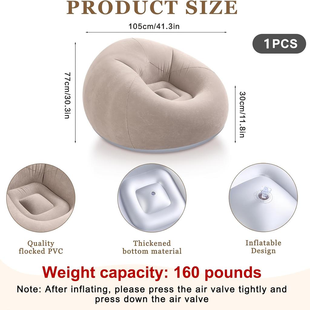 Soybean Bag Chair, Inflatable Sofa Chair, Soft, Comfortable,  Lazy Seat, Tatami Chair, Lazy Sofa, Circular Single Sofa