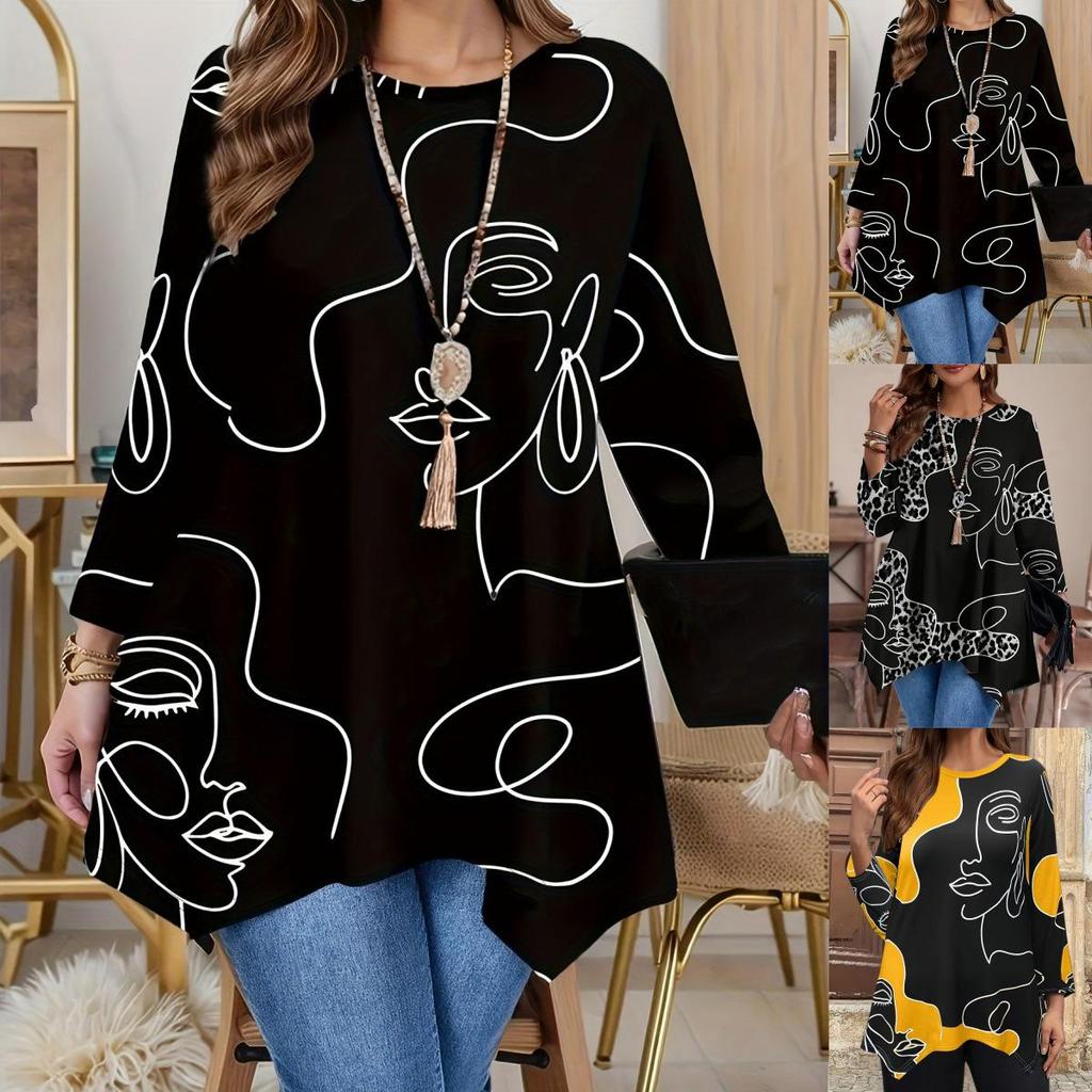 2026 Europäischer Bestseller Damen Freizeit Print Rundhals Langarm Mode Oberteil