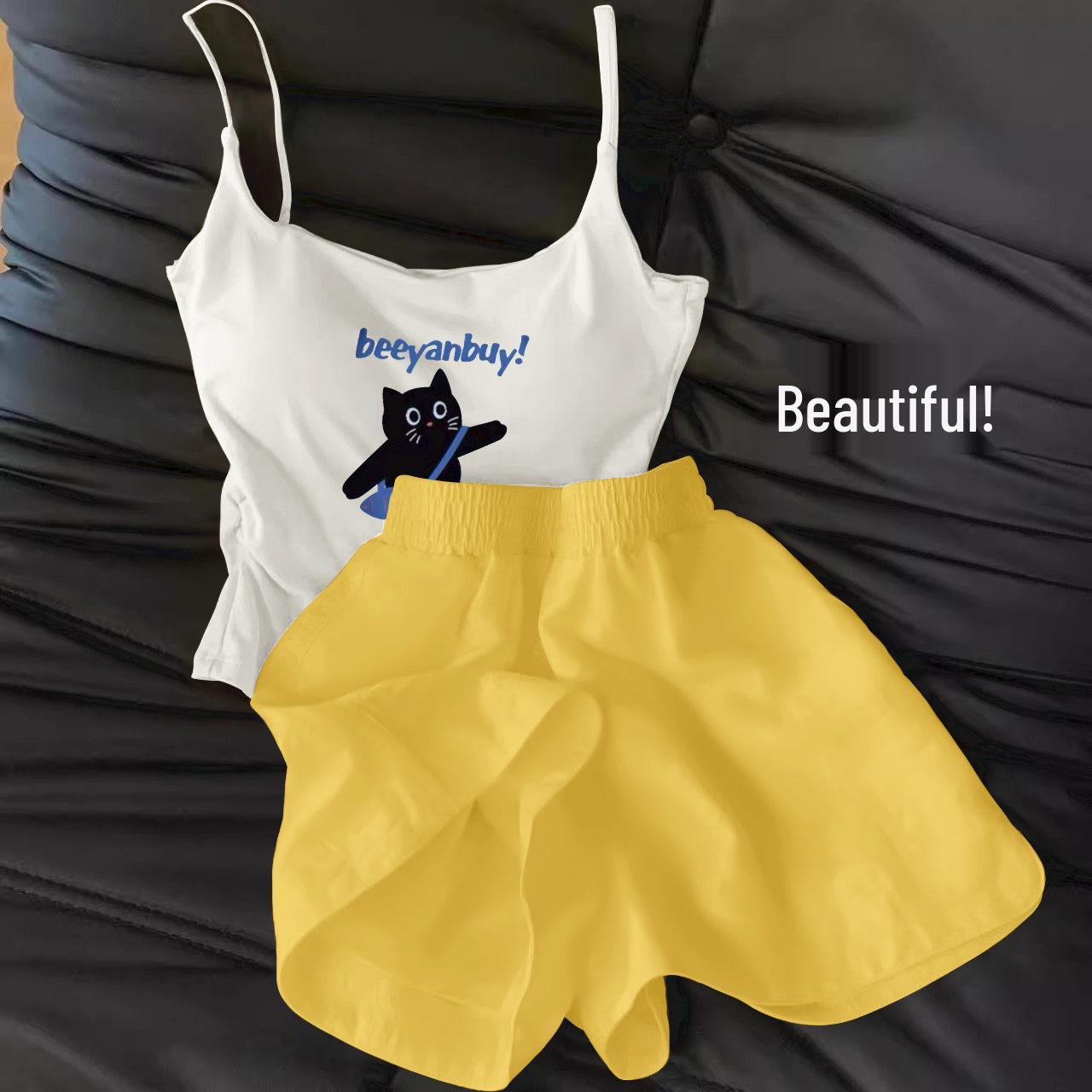 

Women s Hot-Selling Padded Camisole Pajama Set: Thin Two-Piece Shorts and Vest, Imitation Cotton, Pure Cotton Homewear XL-2XL