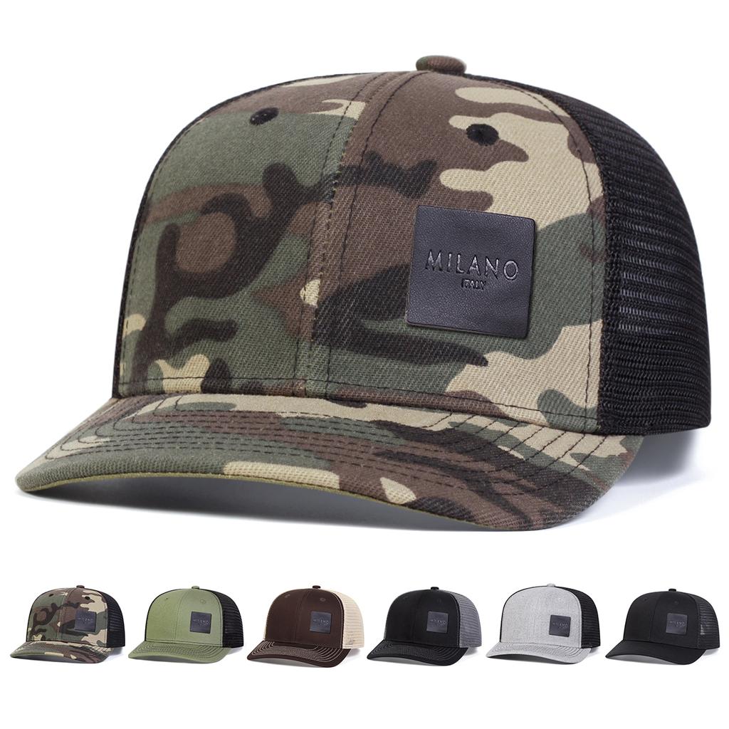 Unisex MILANO Letter Black Leather Label Baseball Net Caps Adjustable Casual Hats Spring and Summer Outdoor Sunscreen Hat