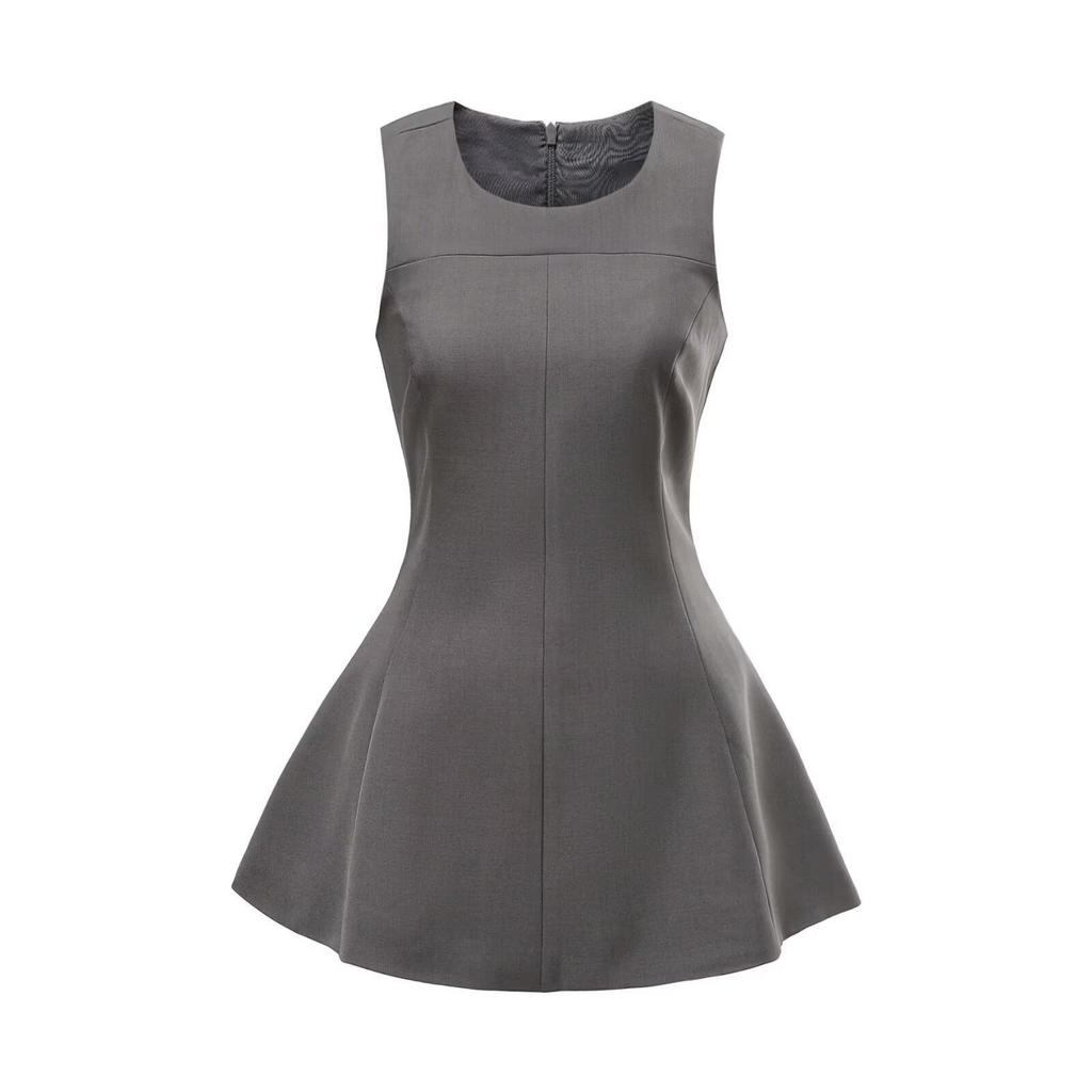 YPFF Trendy Women's Sleeveless Waist-Cinched Solid A-line Dress