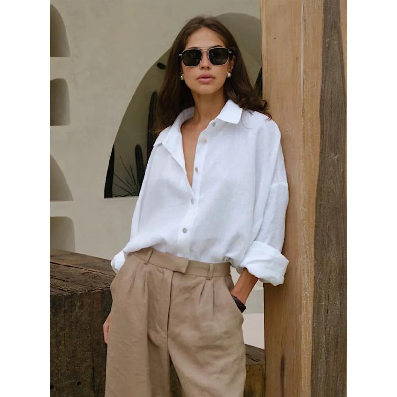 

Cotton Spring Summer Versatile Lazy Casual Shirt Women s Fashionable Solid Color Loose Shirt Cardigan Shirt XS белый