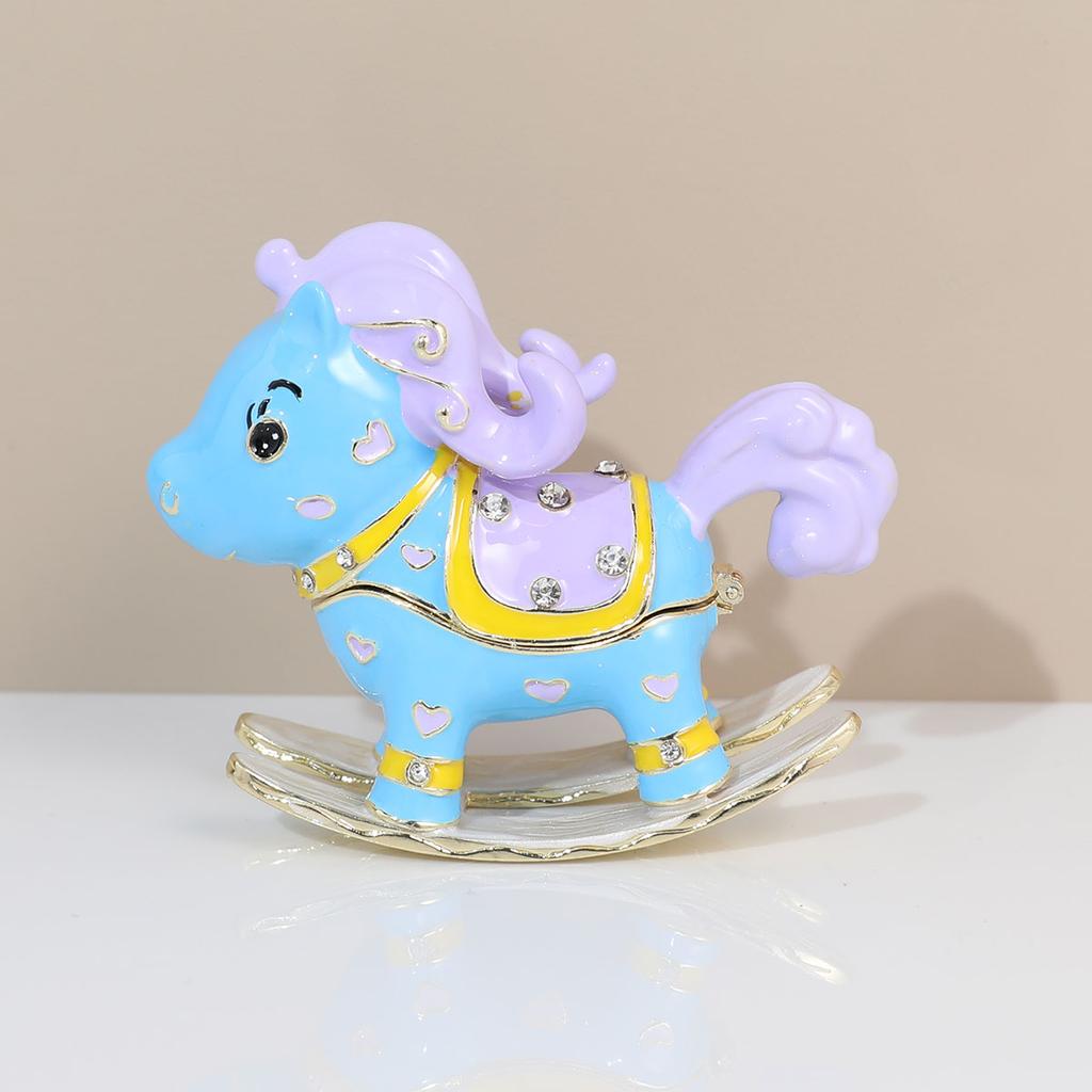 Valentine Gift Alloy Rocking Horse Jewelry Box Enamel Craft Decor Birthday Present