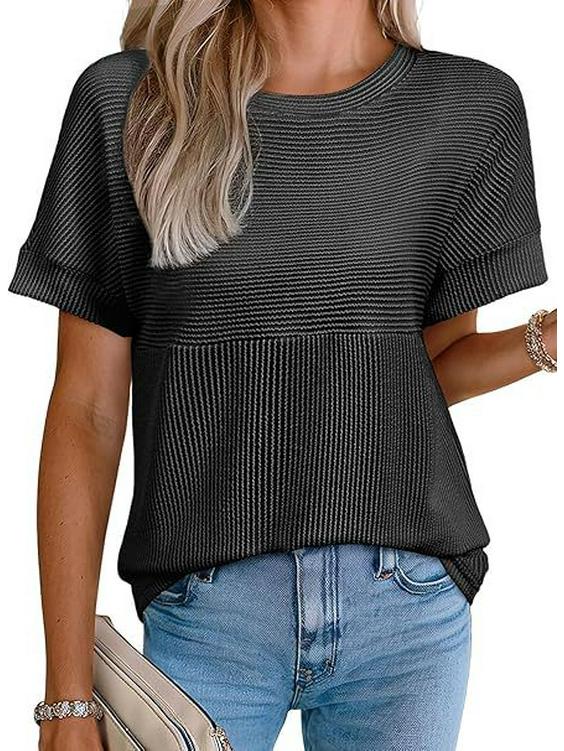 2026 European & American Women's Summer Casual Solid Color Round Neck Short Sleeve Loose T-shirt
