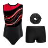Girls Liturgical Dance Outfit Sleeveless Color Block Metallic Patchwork Dress with Wide Leg Pants