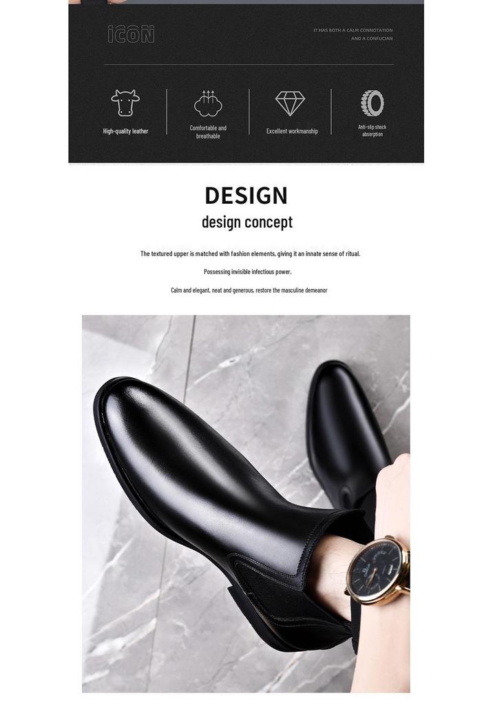 Chelsea Pointed Toe Leather Boots: Fashionable Slip-on, Korean & British Style Business Men's Plus Size Shoes.