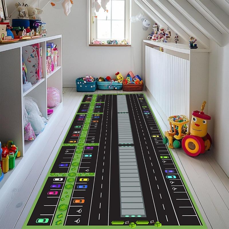 Kinder Auto Parkplatz Läufer Teppich Weiche Rutschfeste Verkehr Spielmatte Cartoon Straßenfahrzeug Themen Teppich für Flur Spielzimmer Schlafzimmer